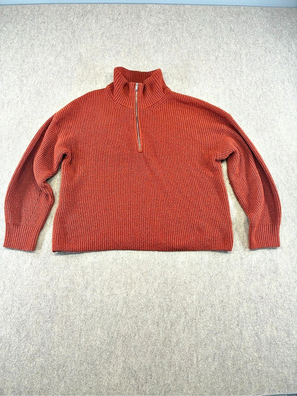 Old Navy Womens Orange Rib-Knit 1/4 Zip Mock Neck Long Sleeve Sweater XL